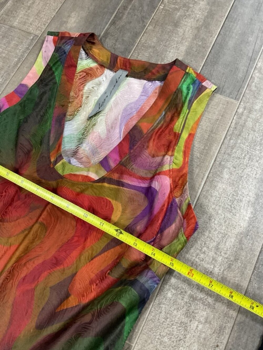 Raquel Allegra Dress Silk Rayon Print Kennedy Midi Multi Wave Size 00 Sleeveless - Picture 12 of 15